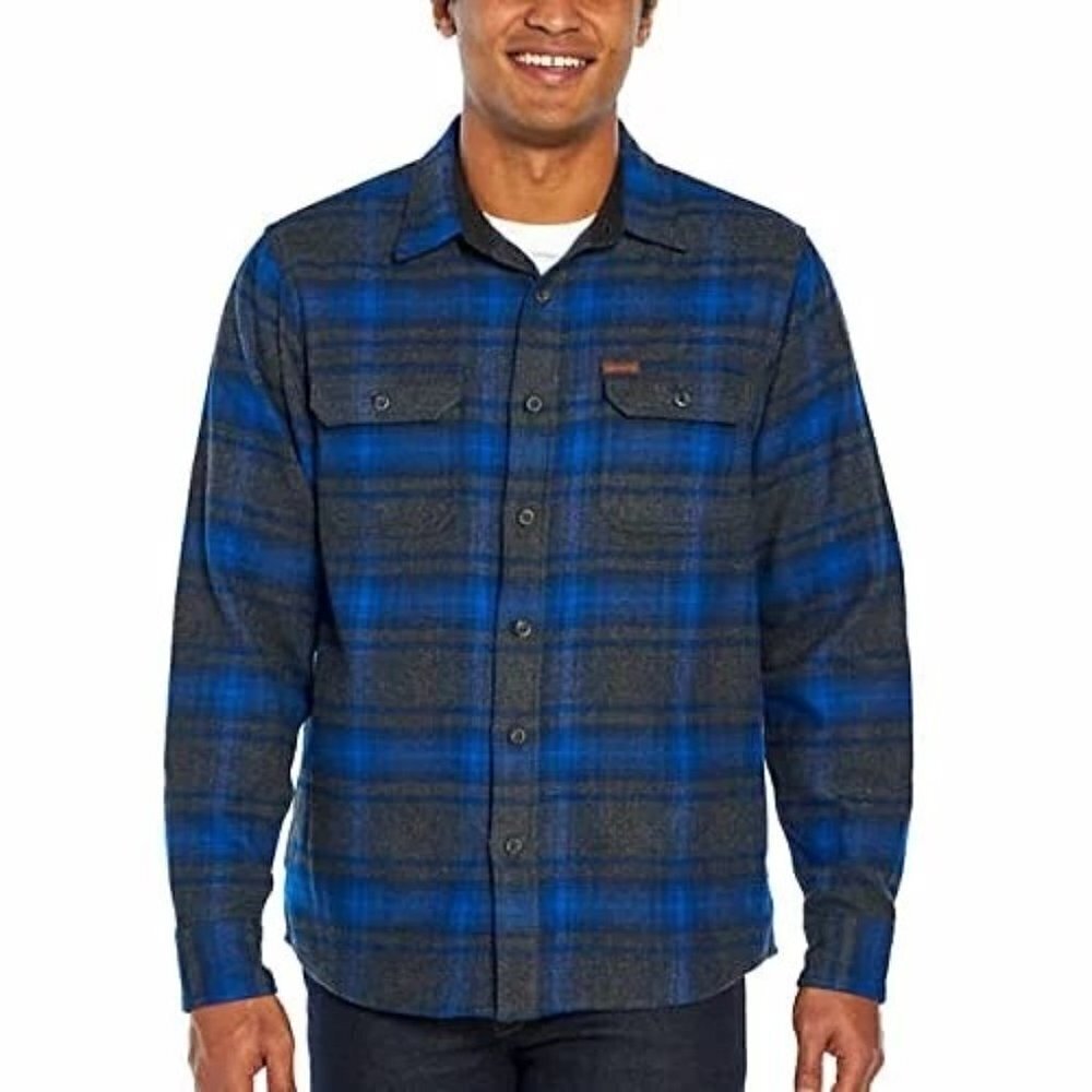 Orvis Gray & Blue Plaid Big Bear Thick Cotton Button Down Flannel‎ XL